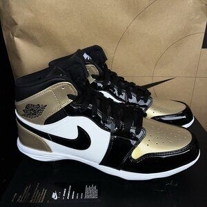 NEW Nike Air Jordan 1 Mid TD Cleat Black Gold Fj6805-701 Men’s Size 12.5